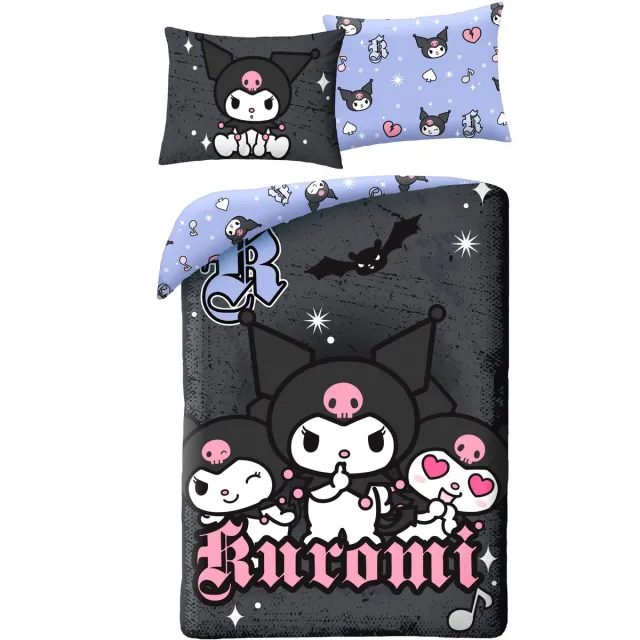 Hello Kitty & Friends Dekbedovertrek Kuromi Dark - 140 x 200 + 70 x 90 cm - Polyester Zwart
