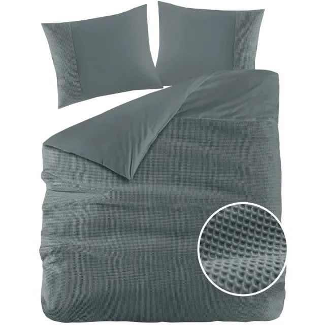 Droomtextiel Papillon Dekbedovertrek Mendoza Wafel Donker Groen Lits-jumeaux 240x200/220 cm - Hoogwaardige Percale Katoen Super Zacht