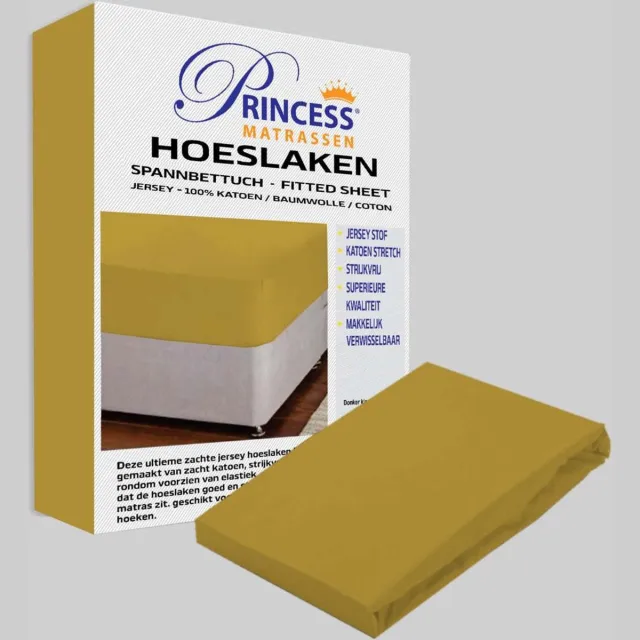 Princessmatrassen Het Ultieme Zachte Hoeslaken- Jersey -Stretch -100% Katoen -2Persoons-140x200x30cm-Donker Geel Donke Geel