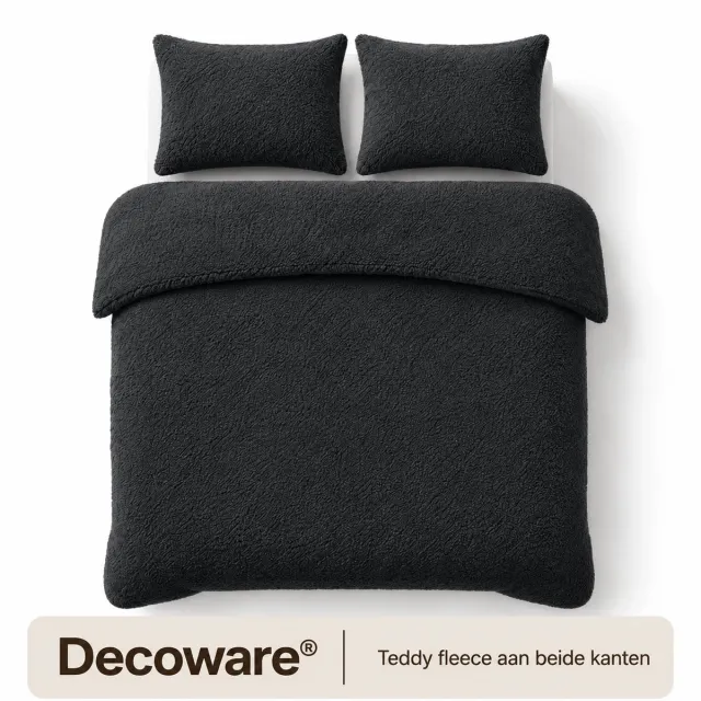 decoware Teddy Fleece Dekbedovertrek Antraciet - 240x220 cm – Dubbelzijdig Teddy – Incl. 2 Kussenslopen 60x70 cm – Extra Warm - Lits-jumeaux