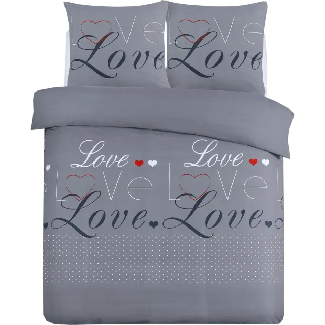 VISION home VISION Love Flanel Dekbedovertrekset - 100% katoen flanel: warm en zacht - Dekbedovertrek met 2 bijhorende slopen - Grijs - Oekotex gecertificeerd
