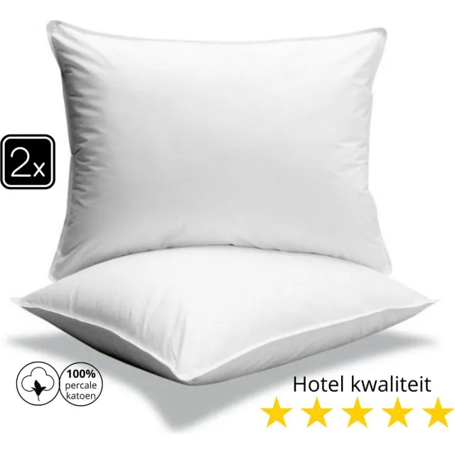Droomtextiel Katoen Hoofdkussen Set van 2 - Hotelkwaliteit - 60x70 cm - Ultiem Comfort - Verlicht Nek- en Rugklachten - Anti Allergie - Katoen Tijk - Geschikt voor Geschikt voor rug, zij- en buikslapers Wit