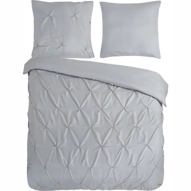 Pure dekbedovertrek luxe stiksel plooien - 2 persoons 200x200/220 cm - Zilver - Microvezel Silver