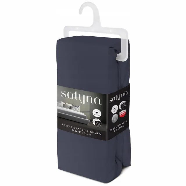 Faro Hoeslaken Katoen Satijn met Elastiek - Navy Blauw