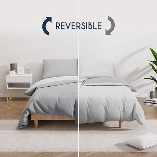 Karma 2 dekbedovertrekken 135x200 cm met 2 kussenslopen 80x80 cm - lichtgrijs/wit - 135x200 beddenset van 100% microvezel - 4 stuks