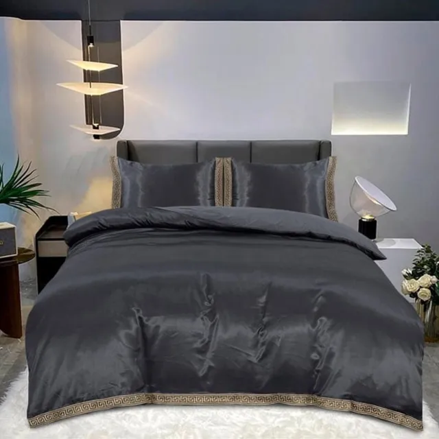 Beauty Silk Dekbedovertrek Satijn Lace Grijs 140x200/220 cm + 1 kussensloop