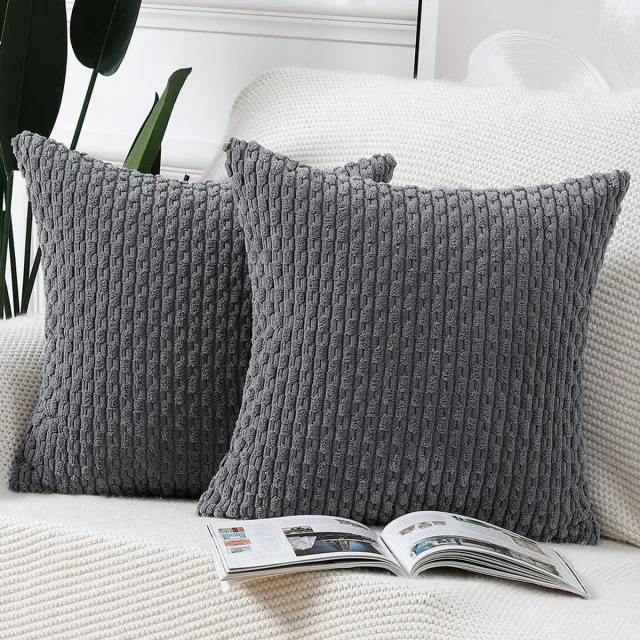 Unyqoos Set van Twee Luxe Boho Gestreepte Kussenhoezen voor Slaapkamer en Bank, Grijs, 50 x 50 cm