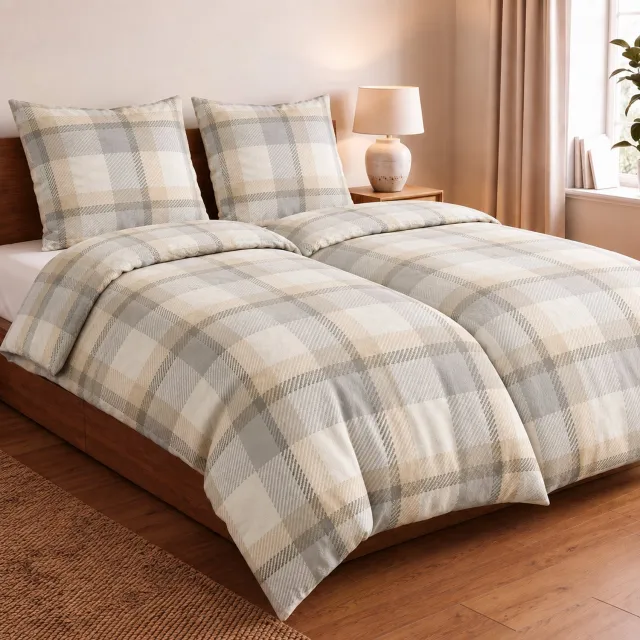 Beautissu Mira - Dekbedovertrek Flanel Tweepersoons - 2x Dekbed 155x220 cm & 2x Kussensloop 80x80 cm Flanellen Dekbedhoes Creme