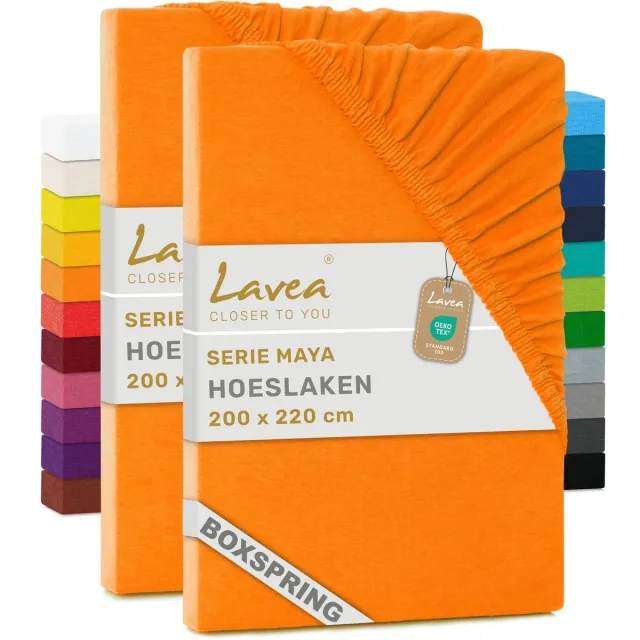 lavea Set van 2 Hoeslakens 200x220 cm – voor Dikke Matrassen tot 35 cm, voor Boxspring & Waterbed – 100% Katoen – met Elastiek – Hoge Kwaliteit – Zonsondergang Rood