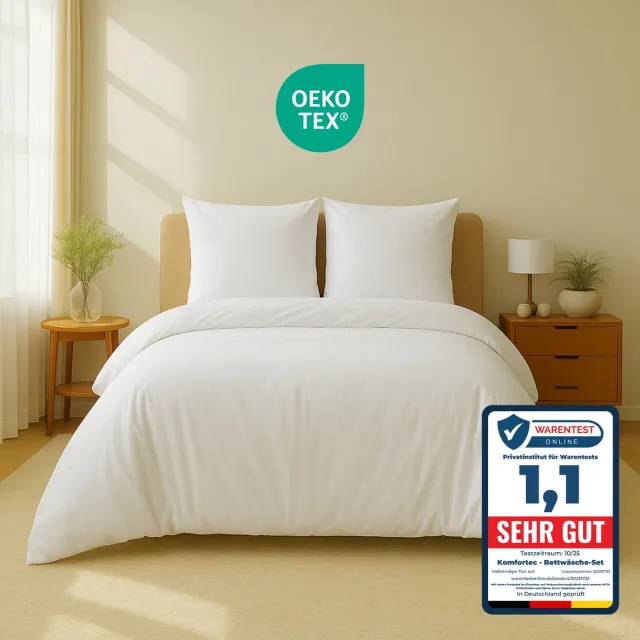 Komfortec Premium Dekbedovertrek 200x200 cm + 2x Kussensloop 80x80 cm - 100% Microvezel - 90 g/m² - 3-Delige Superzachte Beddengoedset - met Rits - Wit
