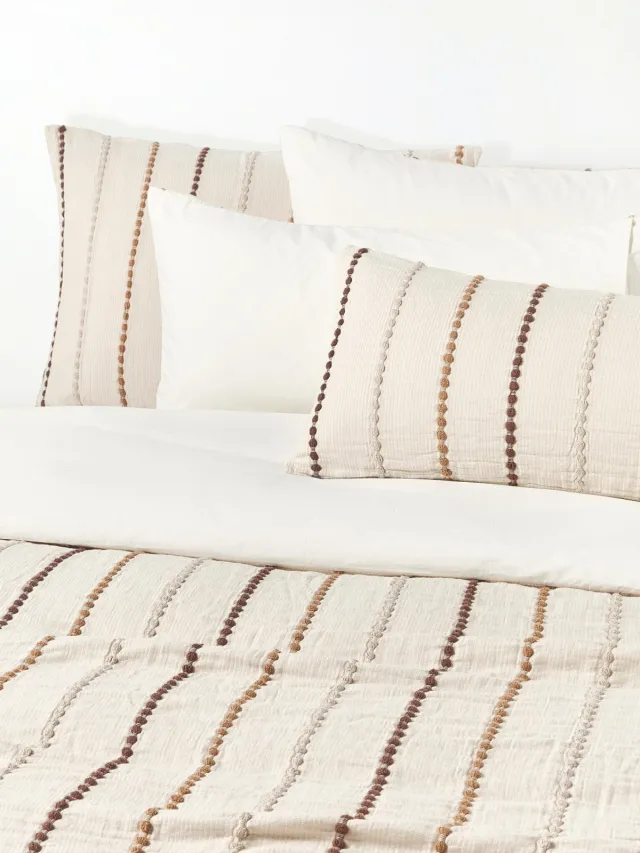 Westwing Collection Perkal katoenen dekbedovertrek Arabella Bruin, Wit