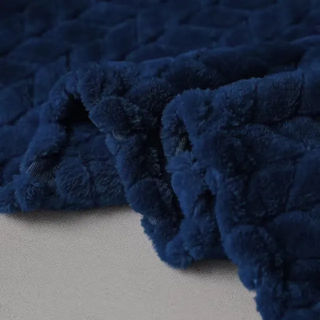 More&Deco Tłoczone Deken - 200x220 cm - Granat - Polyester blauw