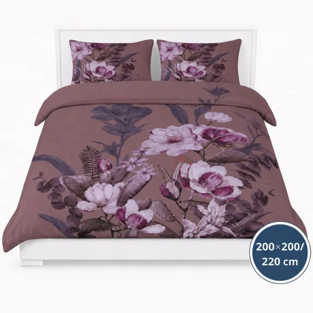 Roden Blue Dekbedovertrek - 200x200/220 - Bruin Roze - multi - Bloemen - Oase - Luxe, Zacht & Comfortabel - Inclusief Kussenslopen - Ademend - Kleurvast Bruin Roze multi