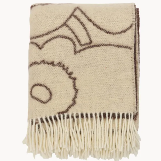 Marimekko Dubbelzijdige plaid Unikko met franjes Beige, Bruin