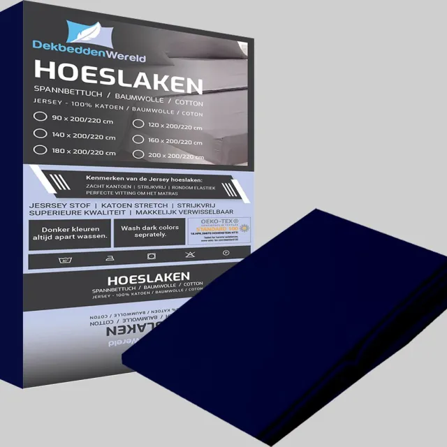 dekbeddenwereld hoeslaken- jersey- stretch- eenpersoons-90x200+30cm -geschikt voor boxspring- donkerblauw