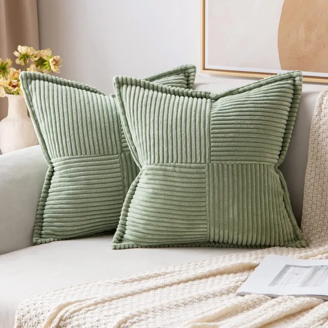 Ibenzoa Set van 2 Luxe Corduroy Kussenslopen met Onzichtbare Ritssluiting voor Stijlvolle Interieurs groen