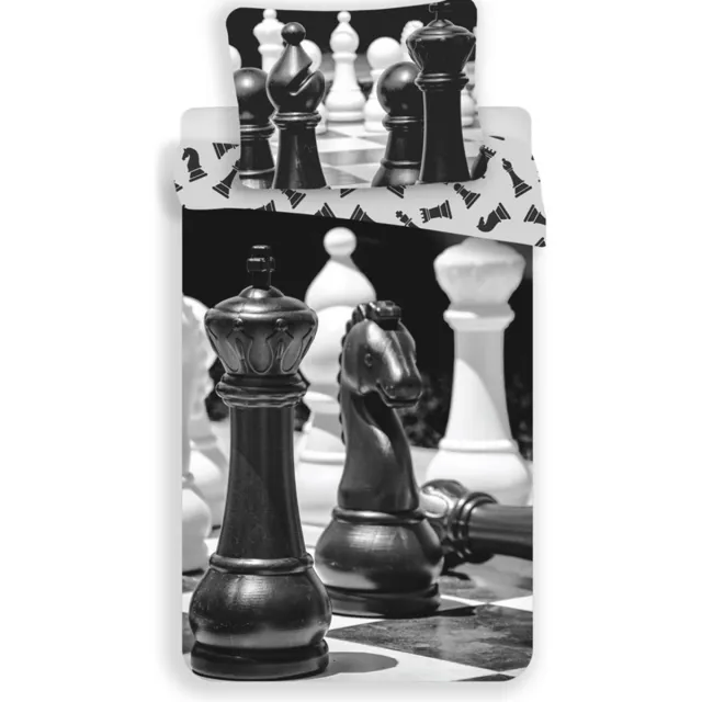 Sweet Home Dekbedovertrek - Chess horse - 140 x 200 cm Zwart/wit Zwart Wit