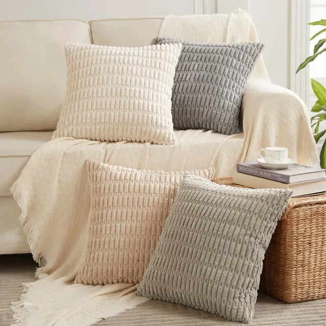 Unyqoos Set van Vier Decoratieve Corduroy Kussenslopen voor Woonkamer en Slaapkamer natuurlijk