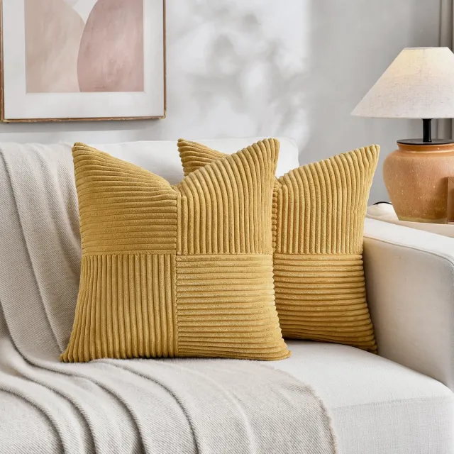 Ibenzoa Luxueuze en Zachte Corduroy Kussenslopen voor Stijlvolle Herfstdecoratie en Comfort Geel