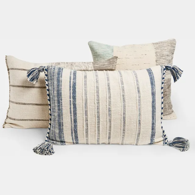 Loberon Kussenhoes set van 3 Maresas beige/blauw