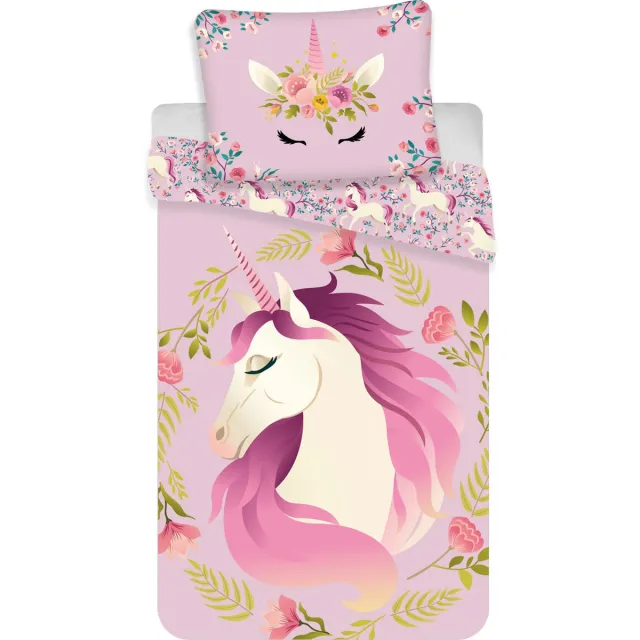 Unicorn Dekbedovertrek Flowers - Eenpersoons - 140 x 200 / 70 x 90 cm - Katoen Roze