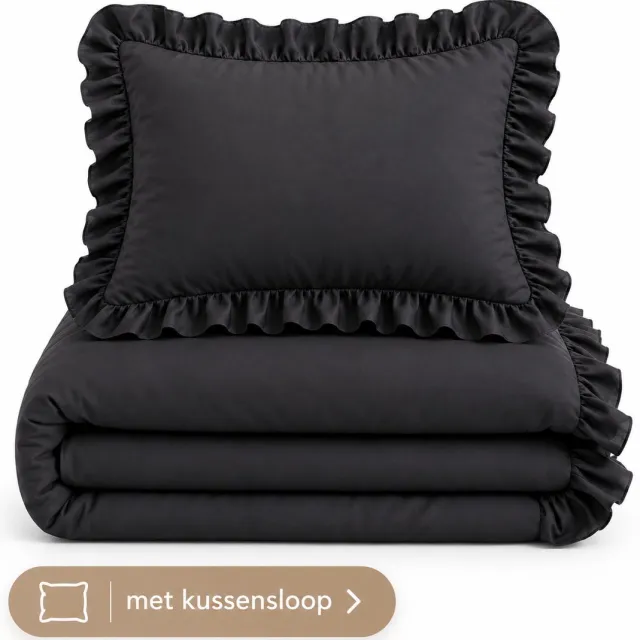 decoware Dekbed Zonder Overtrek Ruffles – 140x200 cm – Inclusief 1 Kussensloop 60x70 cm – Wasbaar Dekbed – Warmteklasse 3 Antraciet