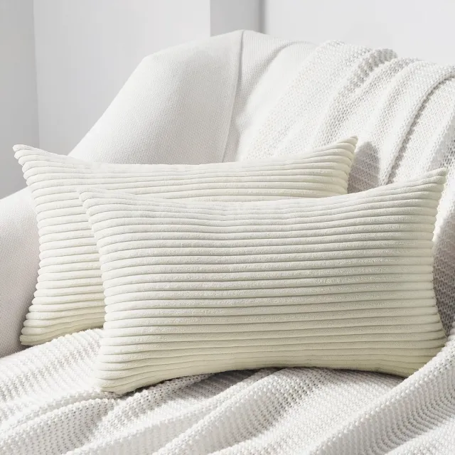 Unyqoos Kussenslopen Set van 2 - Zacht Crème Fluweel met Gestreept Patroon, 40 x 80 cm, Decoratief Design wit
