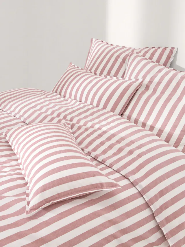 Westwing Collection Gestreept katoenen dekbedovertrek Diogo Wit, Rood