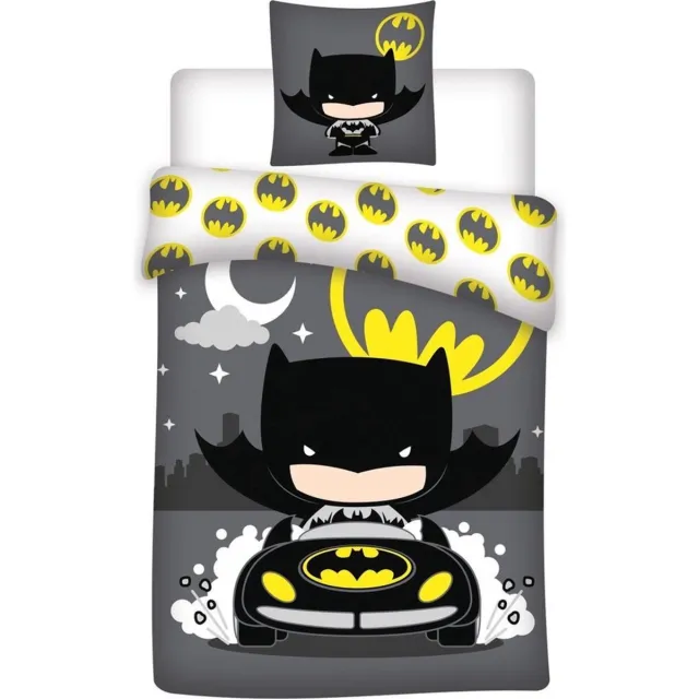 Batman Dekbedovertrek Batmobile 140 x 200 cm - katoen -65 x 65 cm grijs/geel