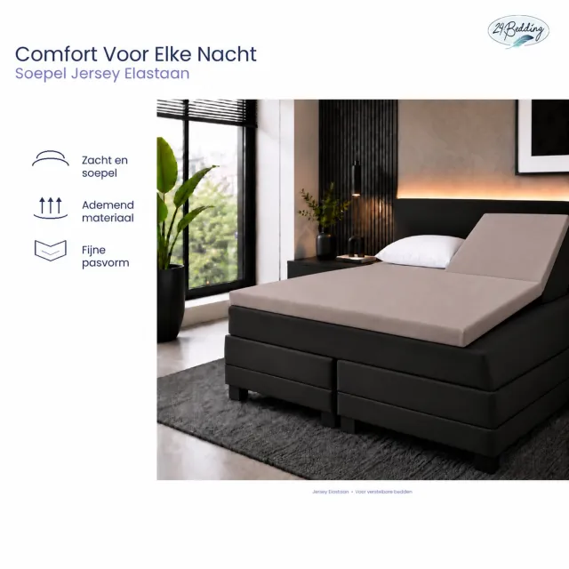 24-Bedding Jersey Splittopper Hoeslaken - Extra zacht - 97% katoen - 3% Elastaan - 140X200 cm - Taupe - 5 t/m 15 cm hoogte.