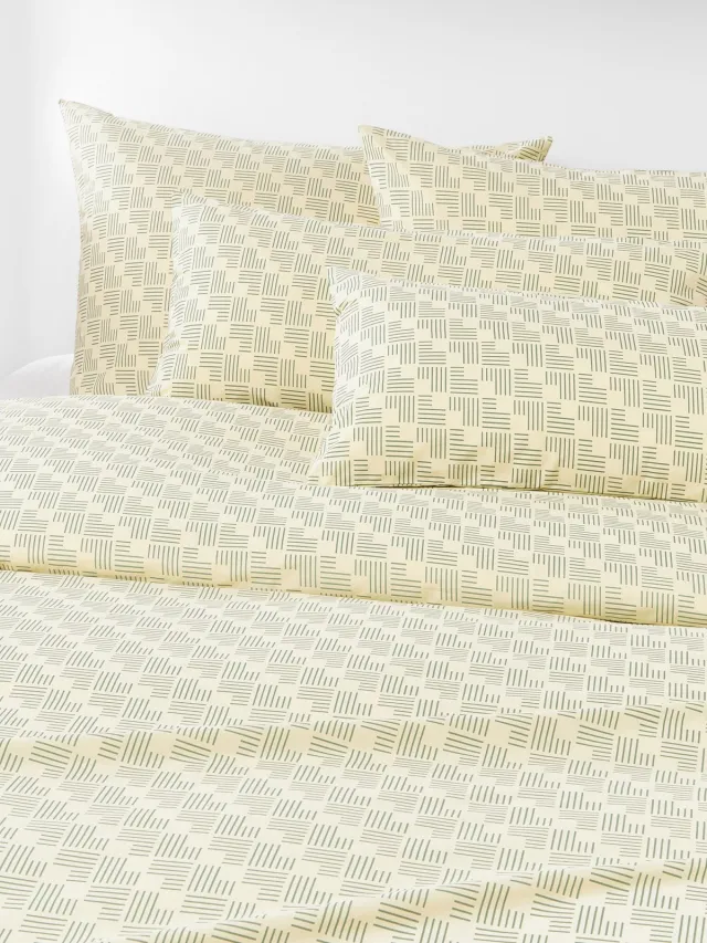 Westwing Collection Perkal katoenen dekbedovertrek Inki met geometrische print Beige
