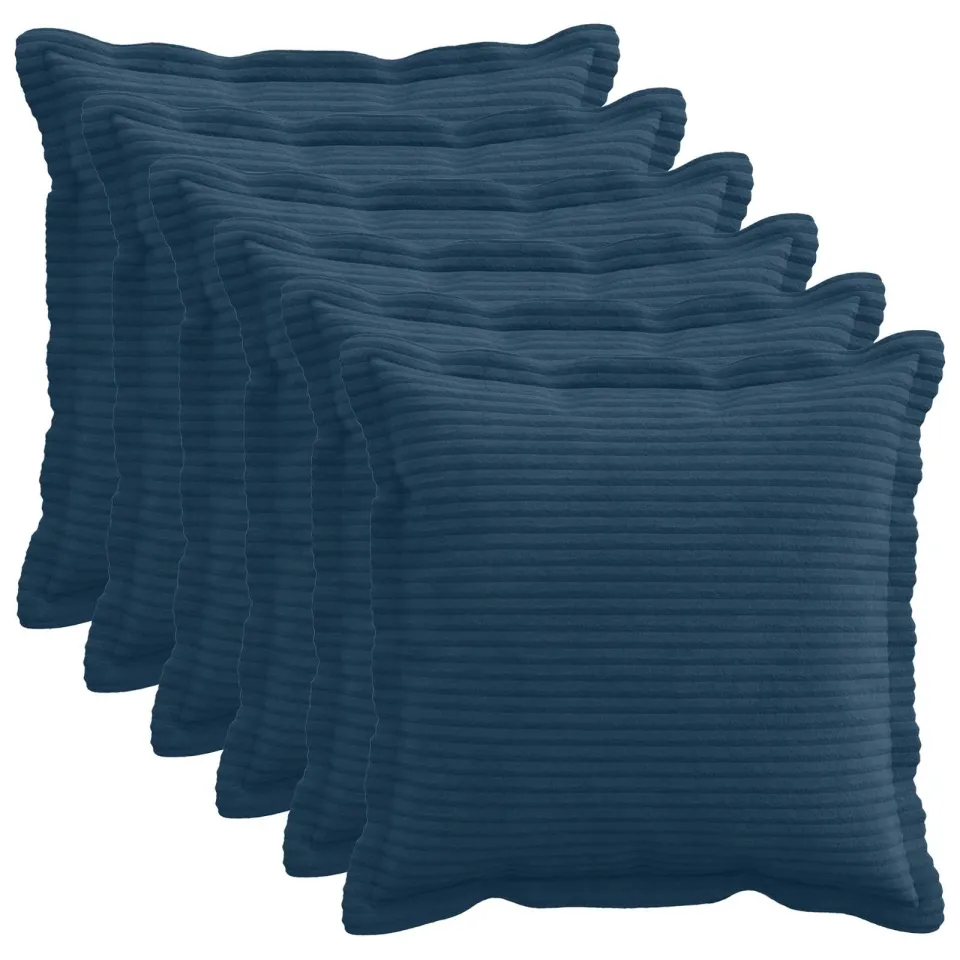 vidaXL Kussensloop 6 st HOUTEN Marineblauw 50 x 50 cm corduroy, foto 3
