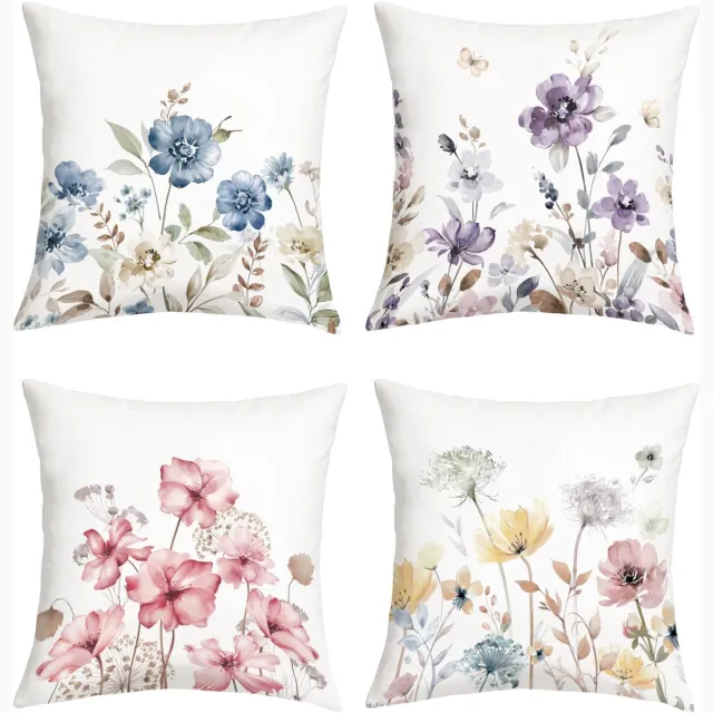 Ibenzoa Kussenhoezen Set van 4 Bloemmotief 45x45 cm voor Zomer en Lente Decoratie bloemen 2