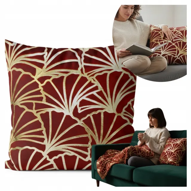 DOMAREX Poszewka Ginkgo Velvet 40x40 cm - Feestelijke Kerstdecoratie Gold