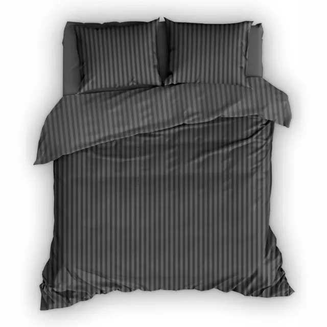 Satin D Or Satin d'Or Satijnstreep - Dekbedovertrek - Eenpersoons - 140x200/220 cm + 1 kussensloop 60x70 cm - Antraciet