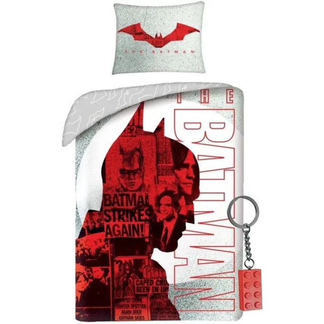 Batman Dekbedovertrek, Caped Crusader - 140x200 cm / 70 x 90 cm - Katoen - inclusief rode sleutelhanger multi