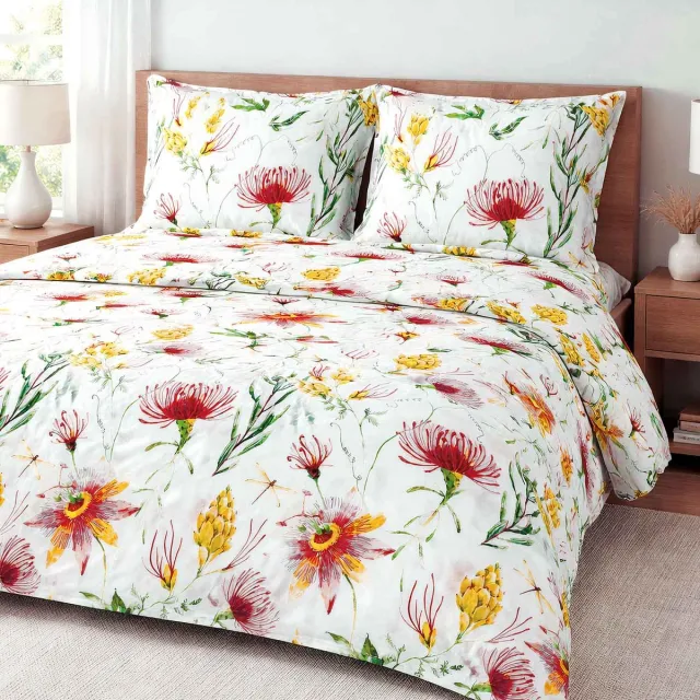 Darymex Luxe Katoenen Dekbedovertrekset Cottonlove – 220x200 cm – Rode en Gele Bloemen – 100% Katoen – Darymex