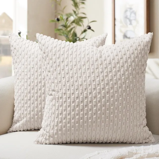 Ibenzoa Set van 2 Corduroy Kussenslopen, Beigewit, Zachte Winterdecoratie