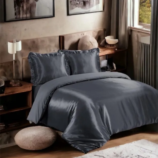 Beauty Silk Dekbedovertrek - 240x200/220 - Glans Satijn - Antraciet