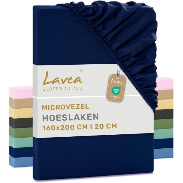 lavea Hoeslaken 160x200 cm – zachte en ademende microvezel – voor matrassen tot 20 cm – met elastiek rondom – oeko-tex gecertificeerd – Marineblauw