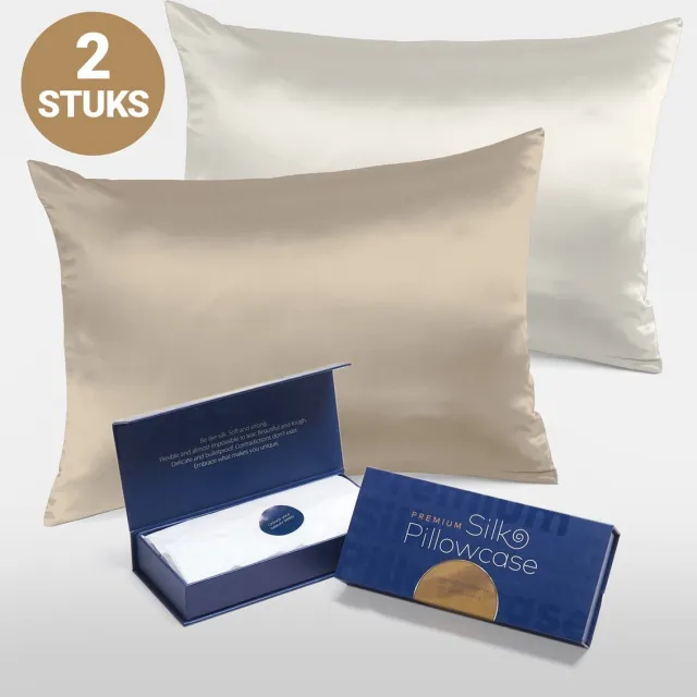 Slowwave Premium Silk Pillowcase - Colorpack: Champagne en Off-white - 100% Moerbeizijde - 22 momme - Hoogste kwaliteit (grade 6A) - 60x70cm