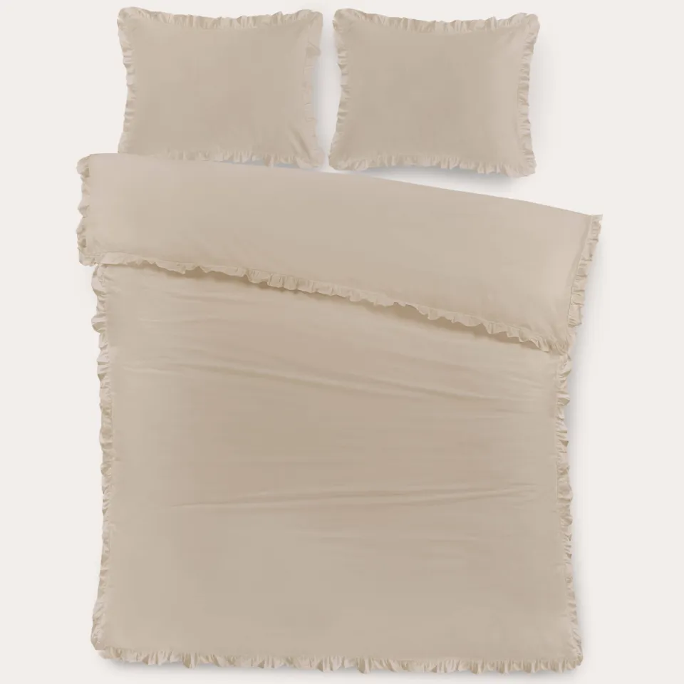 NOUS Living katoenen ruffle dekbedovertrek 2-persoons (200x220 cm) beige, foto 3