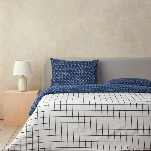 English Home Dekbedovertrekset - Border Check - Easy Iron - Tweepersoons - 2 Kussenslopen - 200 x 220 cm - Marineblauw/Wit Marine/Donker blauw