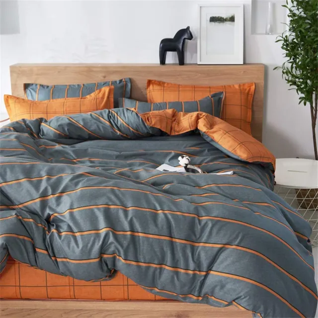 Ibenzoa Oranje Grijs Microvezel Dekbedovertrek Set 3 Delig 150x200 cm met 2 Kussenslopen