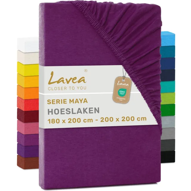 lavea Hoeslaken 180x200 cm – 100% Katoen, Zacht en Ademend – Geschikt voor Matrassen tot 20 cm – Jersey met Elastiek Rondom – Lila