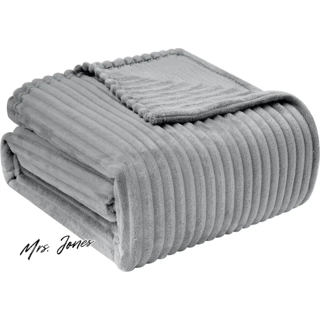 Mrs. Jones Zachte Fleece Deken 220x240 cm Plaid Sofa Strepen Grijs BWK5026gr03 . Donkergrijs, Grijs