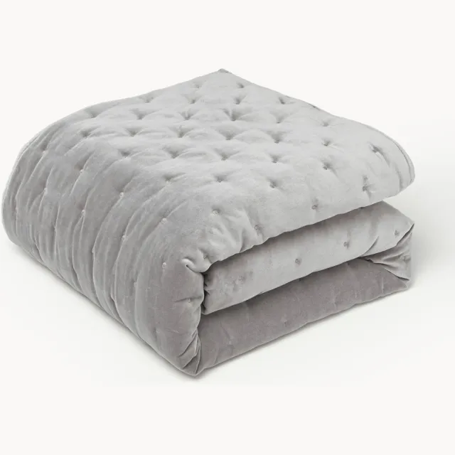 Westwing Collection Gewatteerde bedsprei Cheryl van fluweel Grijs