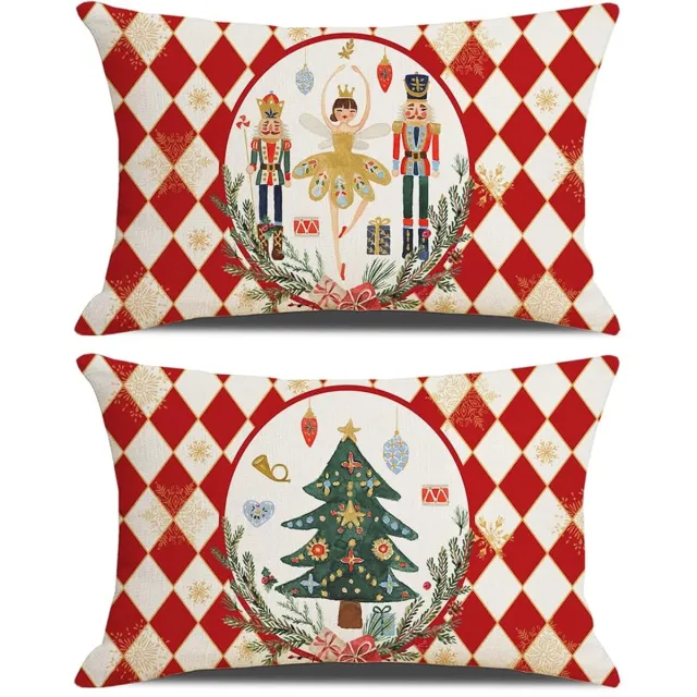 Unyqoos Set van twee rechthoekige kerstkussenslopen voor sfeervolle feestdecoratie rood