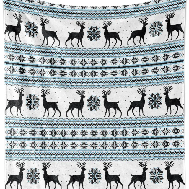 New Bed Scandinavisch Zigzag rendieren en sneeuw Zachte Flanellen Fleece Deken, 230 cm x 175 cm Zwart Wit Hemelsblauw