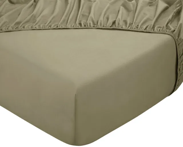 DoubleDry Hoeslaken 100% Natuurlijk Katoen - Tweepersoons 140x200 cm - Zacht & Ademend - Rondom Elastiek - Groenbeige